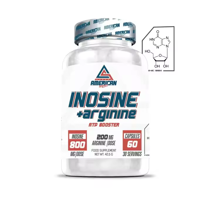 AS American Suplement | Inosine+Arginine ATP Booster | 60 Cap. | 800mg de Inosina | 200mg de Arginina | Aumenta la Fuerza | Aumenta Resistencia | Aumenta Riego Sanguíneo y Cantidad de Glóbulos Rojos - 1