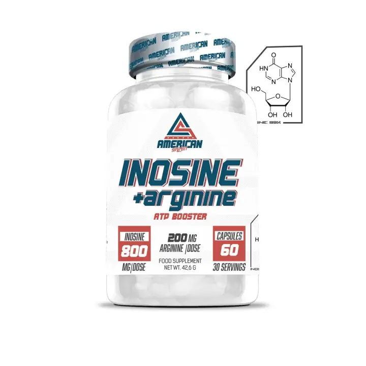 AS American Suplement | Inosine+Arginine ATP Booster | 60 Cap. | 800mg de Inosina | 200mg de Arginina | Aumenta la Fuerza | Aumenta Resistencia | Aumenta Riego Sanguíneo y Cantidad de Glóbulos Rojos - 1