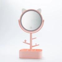 Espejo De Maquillaje Con LED Y Almacenamiento Giratorio Para Escritorio Luces Ajustables Y Dimming USB Espejo De Cosméticos Rosa Y Blanca - details 5