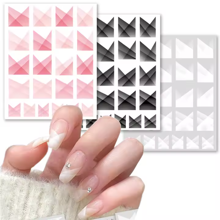 3Pcs Pegatinas De Uñas Estilo Francés Gradient Ombre Con Adhesivo Decoraciones De Manicura Fácil Aplicación PVC Rosa Blanco Negro 9*7cm - 1