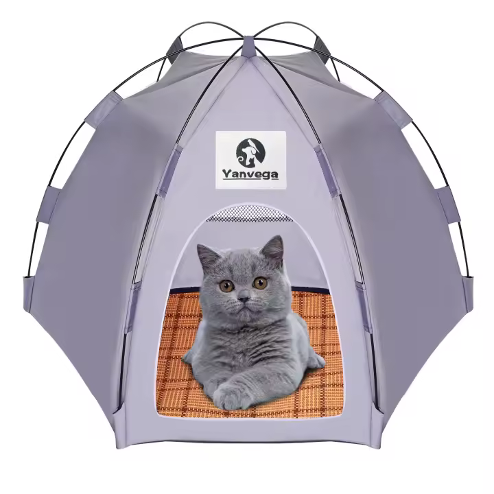 Yanvega Carpa Para Gato De Interior Color Gris Tamaño 23.6''x23.6''x16.8'' Cama Para Perro Pequeño Con 6 Clavos En El Suelo Suministros Para Mascotas - 1