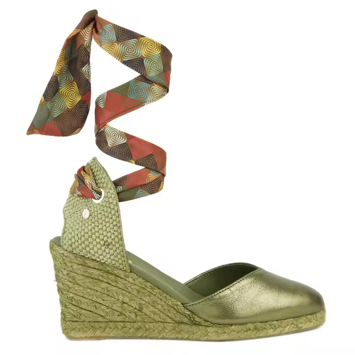 Sandalias de Cuña Mujer Ada LA VALETA - Diseño elegante en piel metalizada verde, hecho a mano en España - 1
