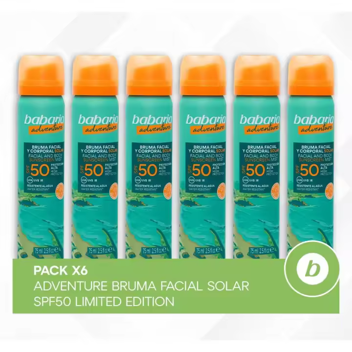BABARIA PACK X6 ADVENTURE BRUMA FACIAL SOLAR SPF50 LIMITED EDITION - 1