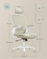 Silla de Oficina, Escritorio de Malla, Giratoria Ergonómica, Soporte Lumbar, Oscilante, Asiento de 53 cm, Apoyabrazos Abatibles, Reposacabezas, Beige y Negro - details 5