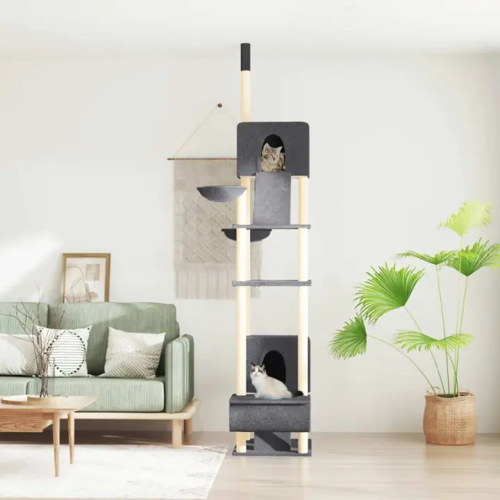 vidaXL ÁRBOL RASCADOR PARA GATOS SUELO A TECHO GRIS OSCURO 277-303 CM - 1