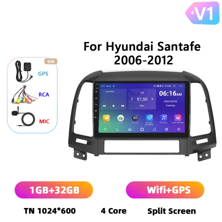 Podofo Radio de coche Android 2 Din para Hyundai Santa Fe 2006 2007 2008 2009-2012 Carplay 8+128GB AI Voice WIFI+4G DSP GPS Navegación Multimedia Reproductor de Video - 1