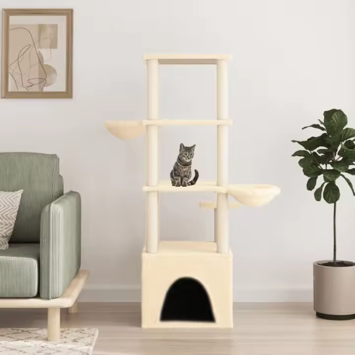 vidaXL Rascador para Gatos con Postes Árbol Torre de Escalada Sisal Color Crema,  Gris claro,  Gris oscuro y mas - 1