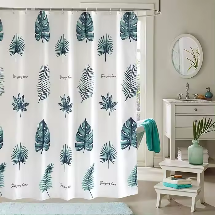Cortina de Ducha de Tela impermeable Y a prueba de Moho de 180x180 cm con Ganchos, antibacteriana, lavable a Máquina, verde-XIANS - 1