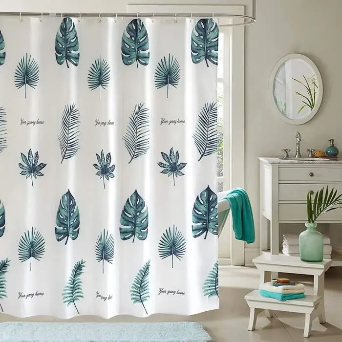 Cortina de Ducha de Tela impermeable Y a prueba de Moho de 180x180 cm con Ganchos, antibacterianos, lavables en Máquina, verde-XIANS - 1