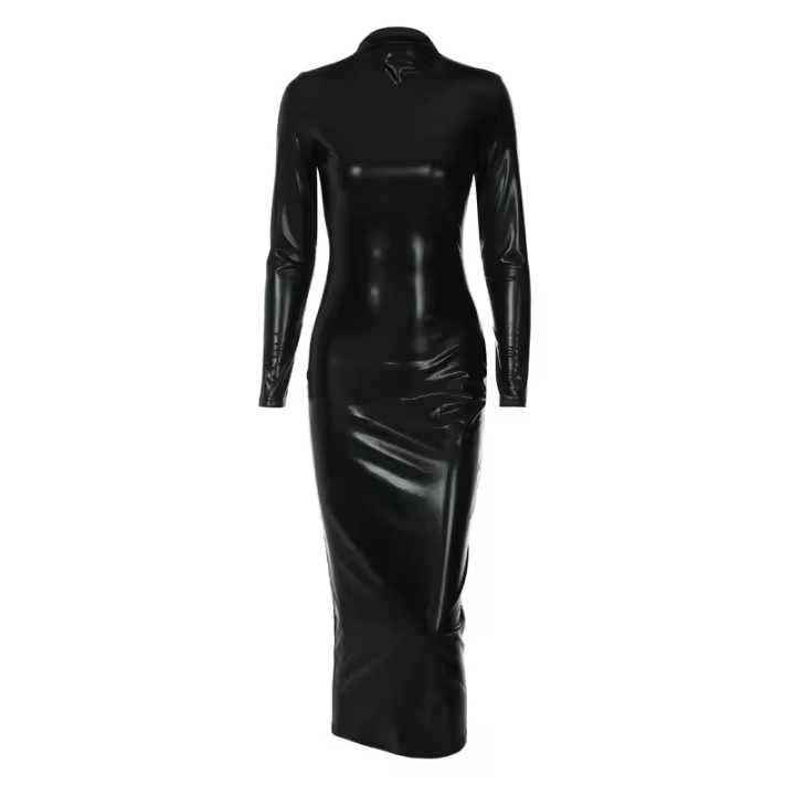 Vestido Midi De Talla Fina Dulzura Para Mujer Elegante Y Moderno De Manga Larga En Color Negro Estilo Club Y Fiesta Otoño 2024 - 1