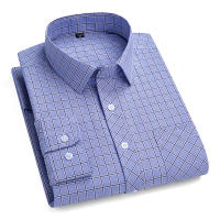 Camisa a Cuadros De Algodón Puro 100% Para Hombres Cuello En V Manga Larga Estilo Casual Comodidad Oficina Trabajo Formal - details 7