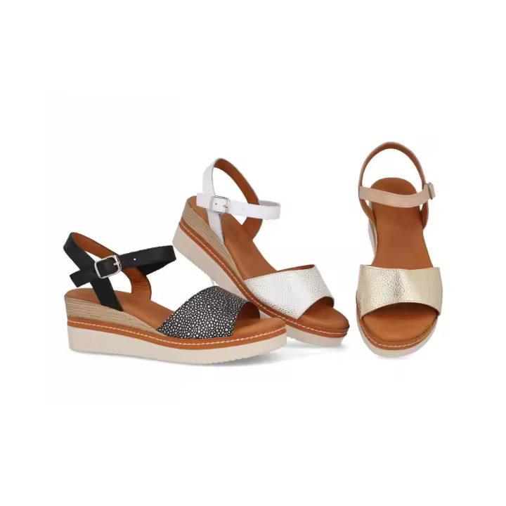 569 - DIGO DIGO SANDALIAS DE CUÑA   COLORES : NEGRO , BEIGE , BLANCO  TALLAS : 35 AL 41  CORTE EXTERIOR : PIEL  FORRO INTERIOR : PIEL  PLANTILLA : PIEL / GEL  ALTURA TACÓN / CUÑA : 5,5 CM.  PISO : SINTÉTICO - 1