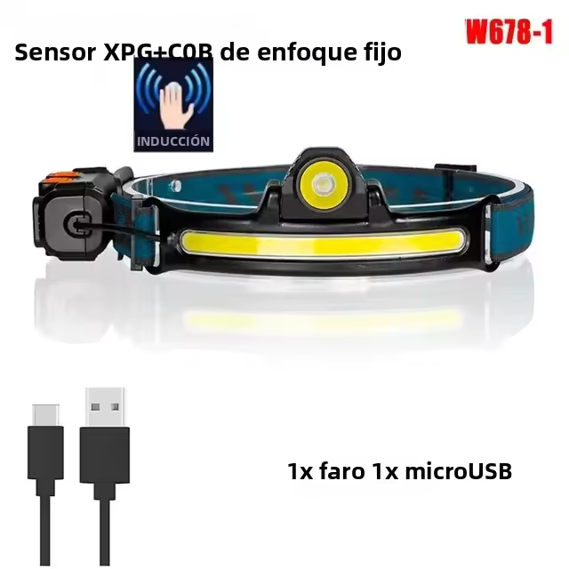 Linterna Frontal LED XPG+COB Con Batería Integrada Multiusos Recargable Por USB 6 Modos Torcha Frontal Para Camping Y Actividades Al Aire Libre - 1
