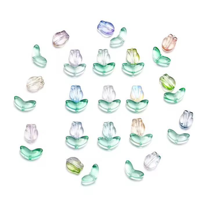 10/20 Sets De Cuentas De Tulipes De Vidrio Con Hojas Espaciadoras Para Creación De Joyas Pulseras Y Collares Accesorios De Manualidades - 1