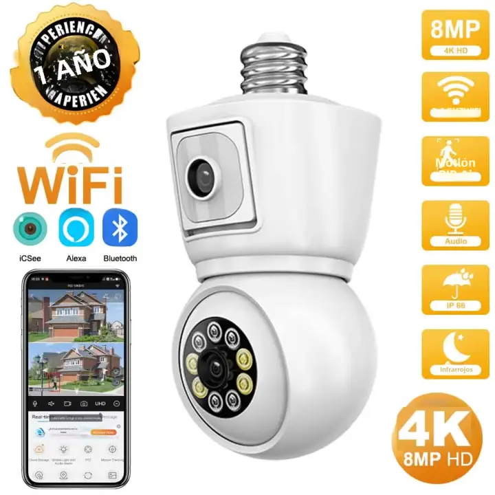 Cámara De Seguridad Exterior ICSEE 4K 8MP E27 Bombilla WiFi Con Lente Dual Pantalla Dual Audio Bidireccional Visión Nocturna Color Cámara IP Para Interior Y Exterior - 1