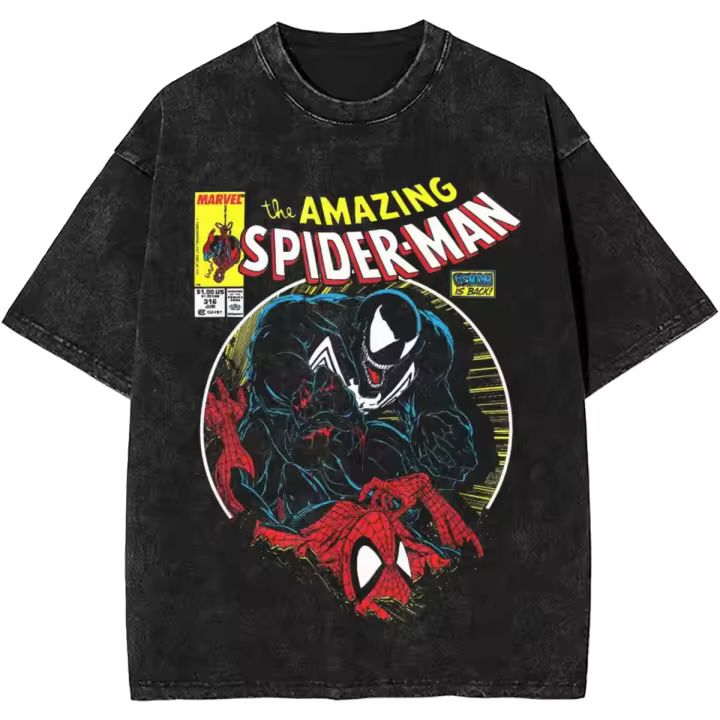 Camiseta Vintage De Cómic Spider-Man Para Hombres Y Mujeres Algodón 100% Estilo Hip Hop Tees Sueltas De Cuello Redondo - 1