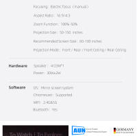 Proyector AUN A32 MINI Portátil Para Cine En Casa LED WIFI Espejo Android IOS SmartPhone 1080P 4K Movie Resolución Óptica 1280x720dpi - details 16