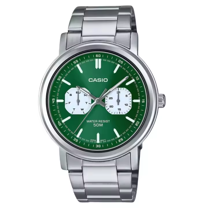 reloj clásico hombre Casio MTP-E335D-3E 41mm 50m WR correa de acero Manecillas y marcadores luminosos - 1