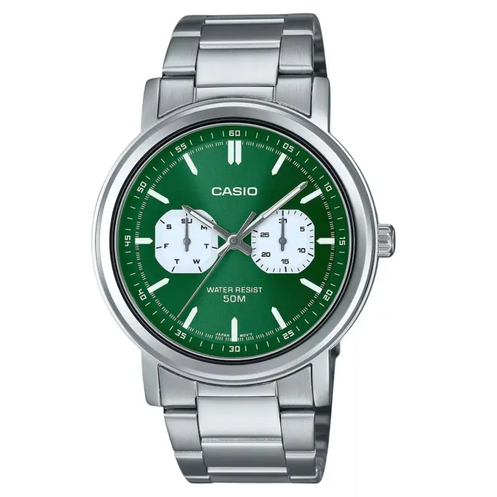reloj clásico hombre Casio MTP-E335D-3E 41mm 50m WR correa de acero Manecillas y marcadores luminosos - 1