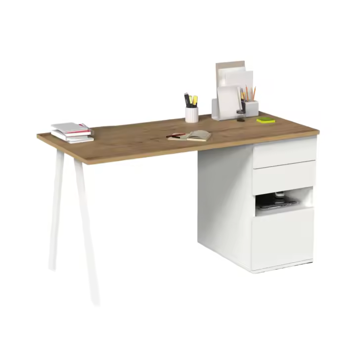 Mesa Escritorio de Estudio u Oficina Kiroba Color Roble Gold y Blanco 138x76x67 cm - 1