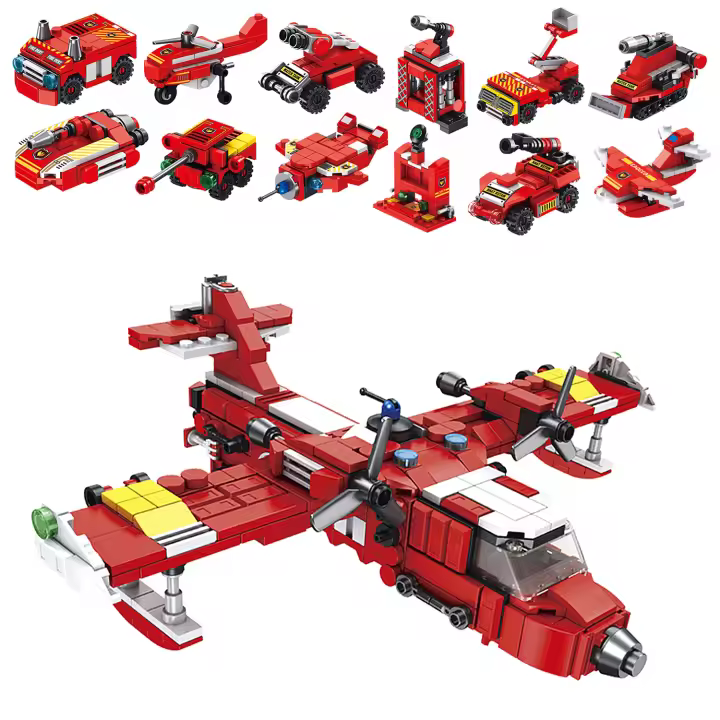 DAM. Avión de rescate de incendios 12 en 1, con 572 piezas. Construye 12 modelos individuales con 2 formas cada uno. 24x16x9cm. - 1