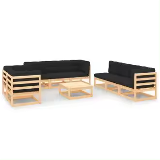 VIDAXL conjunto de 9 muebles de exterior fabricados en madera maciza de pino con 21 cojines en color gris antracita - 1