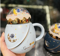 Taza De Cerámica Con Tapa Y Cuchara Serie Astronauta Regalo Creativo Para Negocios Eco-amigable Para Café Y Té Cumpleaños Y Fiestas Para Niñas - details 7