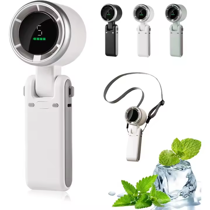 Ventilador turbo portátil de mano, 5 velocidades, recargable, plegable, con pantalla LED, funciona con pilas, cabezal ajustable a 180°, ideal para actividades al aire libre, viajes y trabajo (1-B) - 1