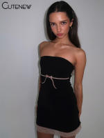 Vestido Mini De Encaje Sólido Negro Para Mujer Verano 2023 Estilo Hipster Sexy Con Pecho Empapado Ajustado Y Cintura Natural Vestimenta De Fiestas Nocturnas - details 17