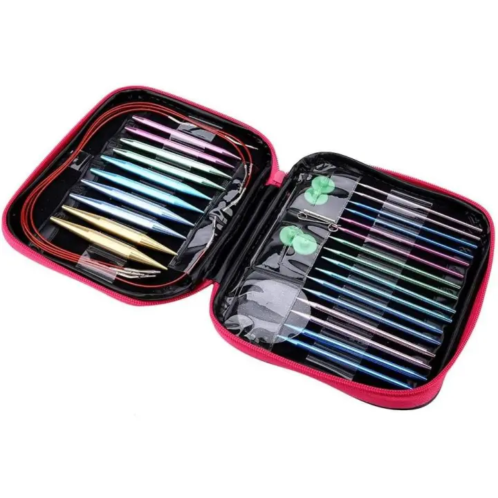 Agujas de tejer intercambiables, juego de agujas intercambiables, anillos circulares de aluminio de colores para tejer a mano - 1