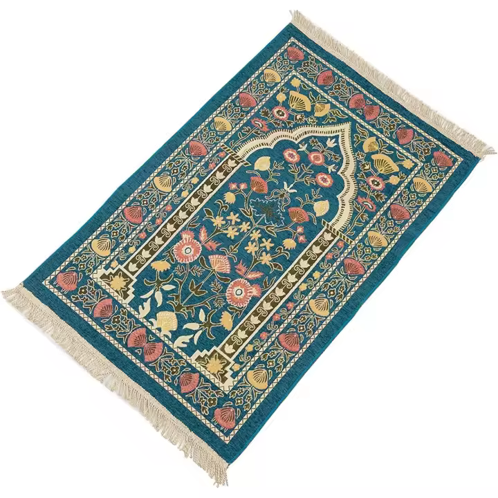 Manta de oración Muslim, alfombra portátil de 110x70cm, Alfubra de oración Muslim Gruesa, esteri de oración portátil para hambres y Mujeres (Azul) - 1