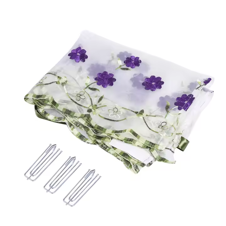 Cortinas de ventana bordadas pastorales de tul ajustables para cocina, sala de estar # flores moradas - 1