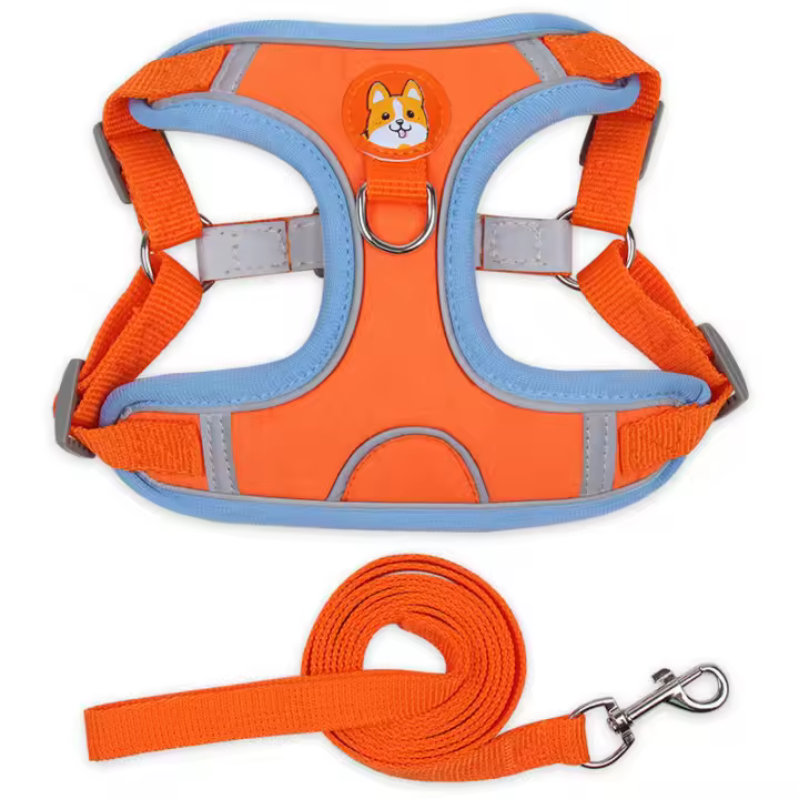Naranja, XL Arnés de pecho para mascotas Arnés de ante para gatos y perros Correa de perro transpirable reflectante con cuerda para perros - 1