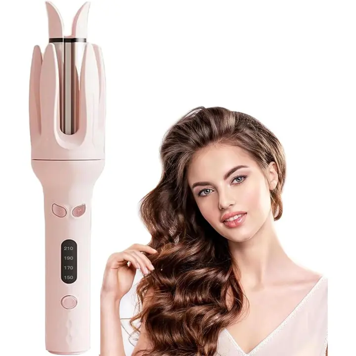Rizador de pelo automático giratorio, rizador de pelo automático de calentamiento rápido con 4 temperaturas ajustables, color rosa - 1
