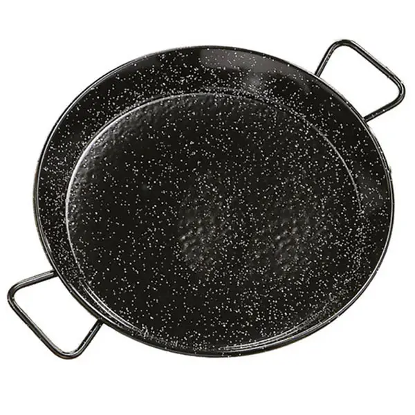 LILI HOME Paella Valenciana Esmaltada – Tradición y Versatilidad en tu Cocina. Fabricada en acero esmaltado vitrificado, ofrece una resistencia excepcional al calor y al desgaste. Apta para cocinar con leña, en cocinas de gas, paelleros de gas y hornos. F - 1