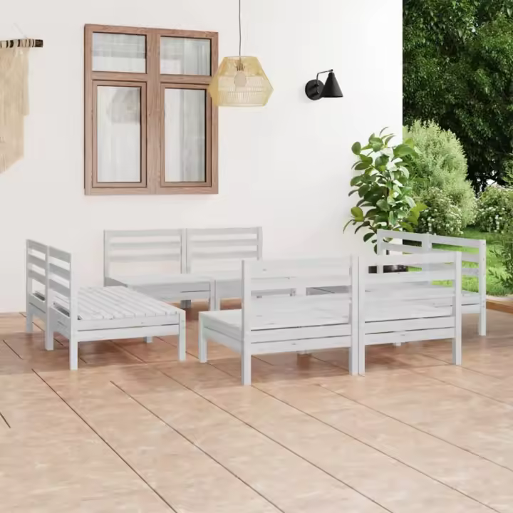 vidaXL Juego de muebles de jardín 8 pzas madera maciza de pino blanco - 1