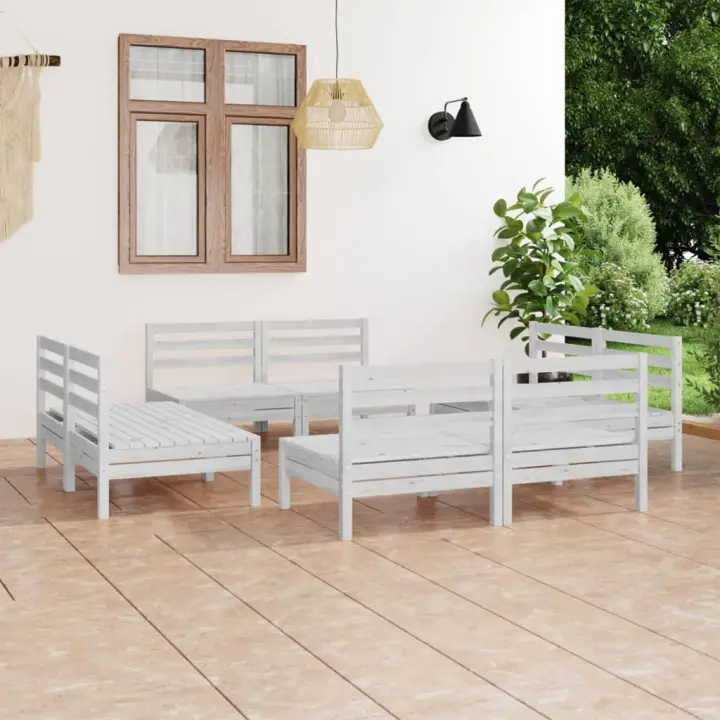 vidaXL Juego de muebles de jardín 8 pzas madera maciza de pino blanco - 1