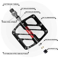 Pedales De Bicicleta BUCKLOS 3 Rodamientos Plataforma Plana Ultraligera Antideslizante Para MTB BMX Y Ciclismo En Carretera Material De Aluminio Color Negro/Gris/Rojo/Azul/Morado - details 1