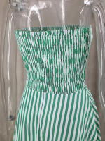 Vestido Maxi Verde Rayado Para Mujer 2024 Estilo Playa Sin Mangas Hombros Descubiertos Cuello Alto Ajuste Elasticidad Casual Moda Verano Vestido Longo - details 5