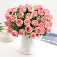 Rosa Artificial De Seda Con Ramo 1PC Flores Artificiales Para Decoración Y Bouquet De Novia 10 Cabezas De Rosas Bellas Y Realistas - details 16