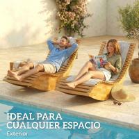 Outsunny Pack de 2 Sillas Mecedoras de Jardín de Madera, Mecedoras para Exterior Ergonómica Plegables con Diseño Listonado, para Balcón, Terraza, Patio, Carga 120 kg, 60x156x77 cm, Natural - details 3
