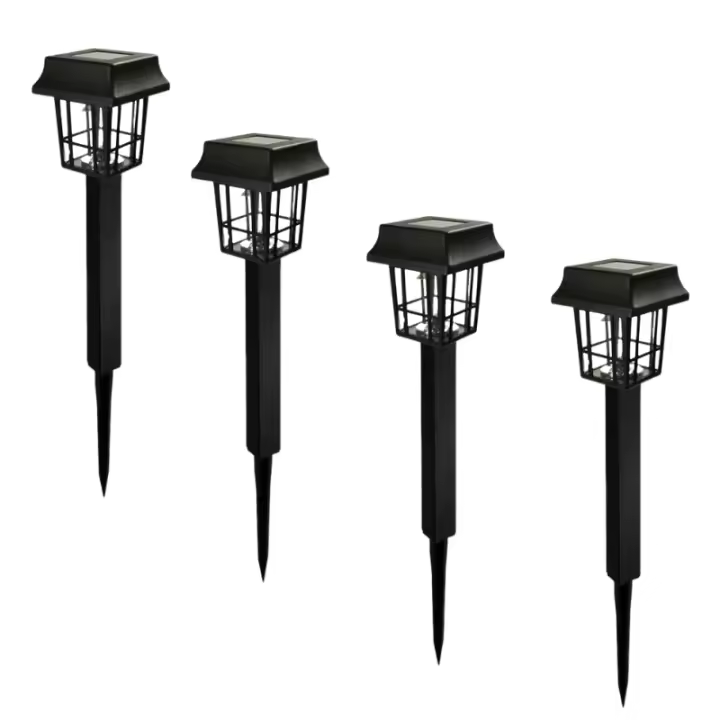 LILI HOME 🌸 Pack de 8 / 4 Lámparas Solares Estilo Japonés - Plástico Negro - 6.5 x 35 cm - Blanco - Su diseño minimalista y moderno crea una iluminación decorativa y ambiental, perfecta para senderos, patios o áreas verdes. Incluye estaca para clavar dir - 1
