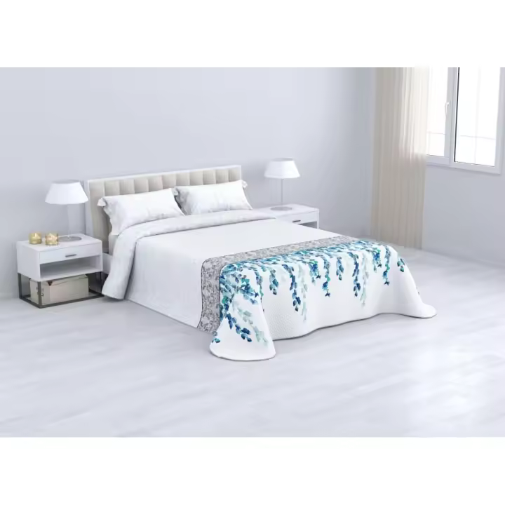 Colcha Reversible de Verano Rubí en Gris y Aqua – Estilo Suave y Fresco | Cama 90 a 150 cm | Diseño Actual Reversible | Mercatienda.es - 1