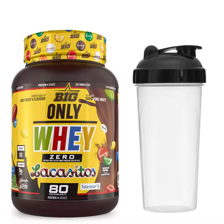 BIG Only Whey Lacasitos 1Kg - Proteína en Polvo de Suero para Deportistas + shaker (por bajo stock de shaker el modelo puede variar) - 1
