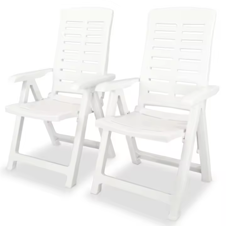 vidaXL Sillas de jardín reclinables 2 unidades plástico blanco - 1