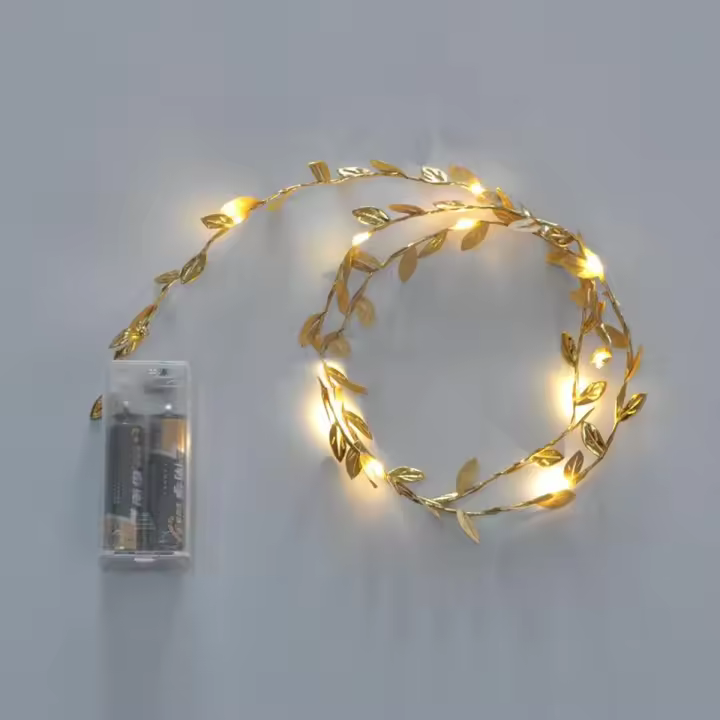 Cadena De Luces LED De Hojas Pequeñas Doradas 20LED 2M Con Pilas Incluidas Para Decoración De Bodas Y Fiestas En Casa DIY Xmas - 1