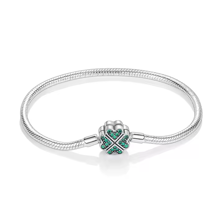 Pulsera De Plata Esterlina 925 Para Mujer Con Encantos De Corazón Llave Clover De Cuatro Hojas Cadena De Serpiente Pulsera Original DIY Joyería - 1