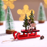 Modelo Pequeño De Adorno Navideño DIY De Madera Colores Sledo Decoración Con Ciervo Anciano Tirando De Un Carro Regalos Pequeños - details 9