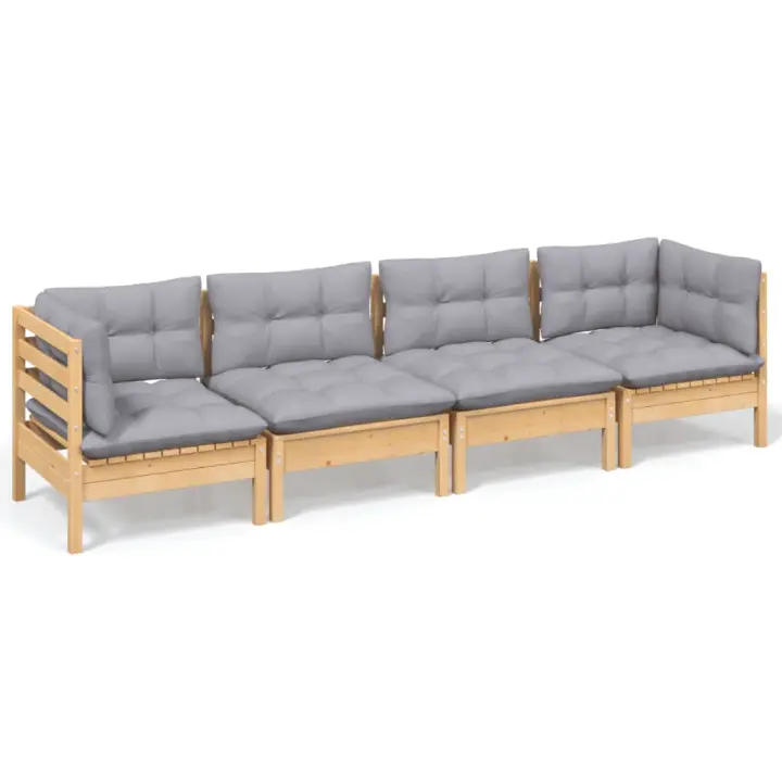 vidaXL Juego de muebles de jardín 4 pzas y cojines madera maciza pino - 1