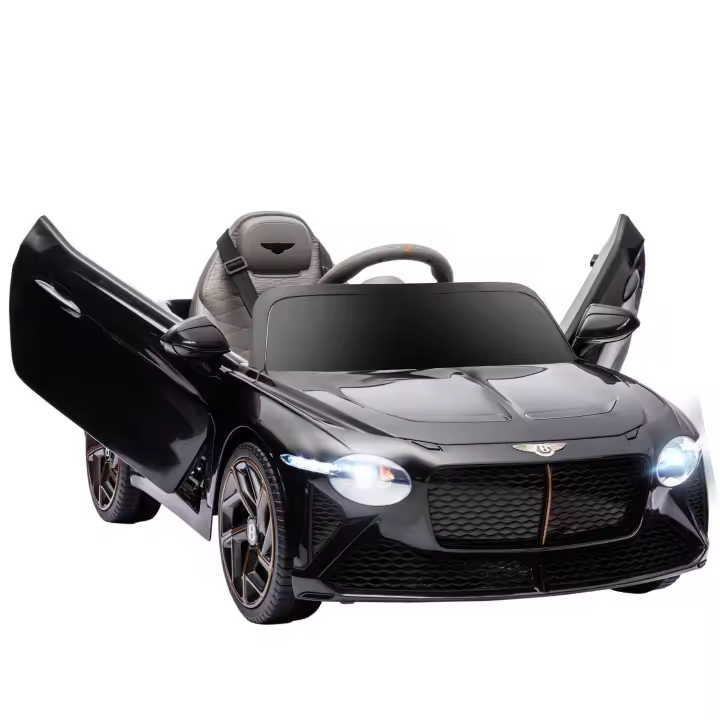 HOMCOM Coche eléctrico para niños de 3 a 5 años, 2 motores 12V 25W, 3-5 Km/h, mando 2.4G, MP3, bocina, 2 luces delanteras y 2 traseras, ruedas suspendidas, 2 puertas abatibles, Bentley Bacalar, color negro - 1